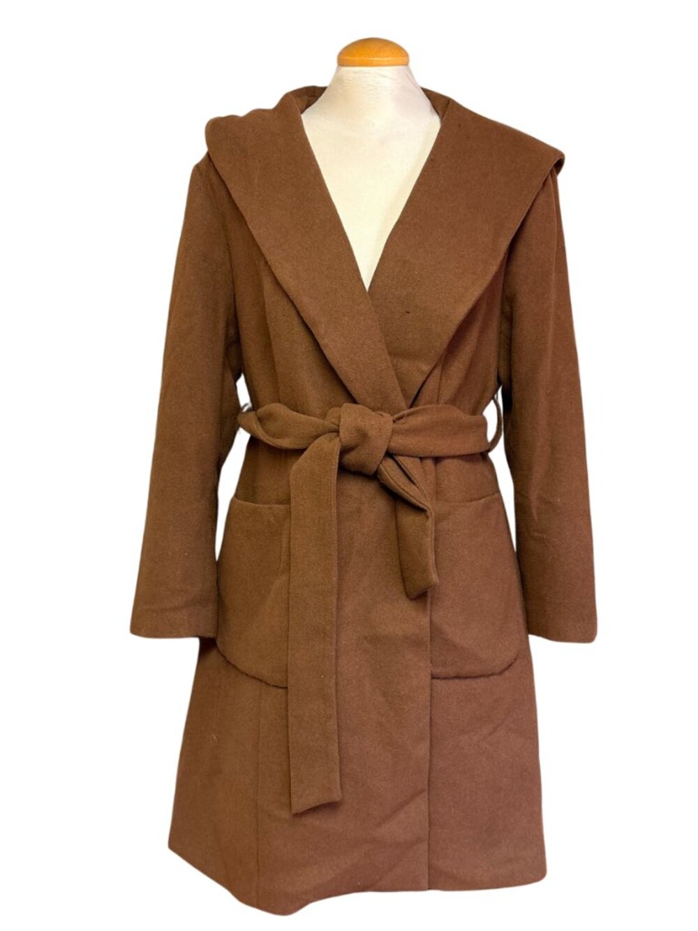 Classic Hooded Belted Coat in Rich Brown
